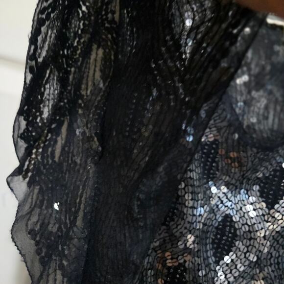Gold Hawk 100% Silk Sequin Mesh Top Small Starlet Glam - Picture 5 of 9